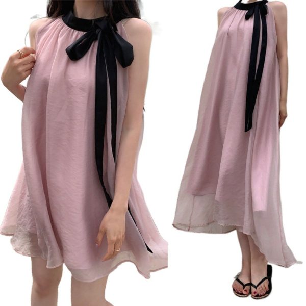 All-matching Collar Halter Sleeveless Long Below The Knee Dress - Image 5