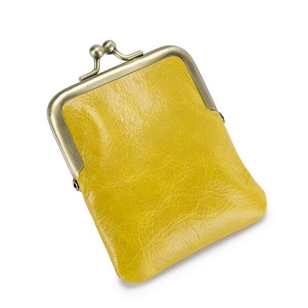 First Layer Oil Wax Cowhide Retro Compact Clip Coin Purse - Image 8