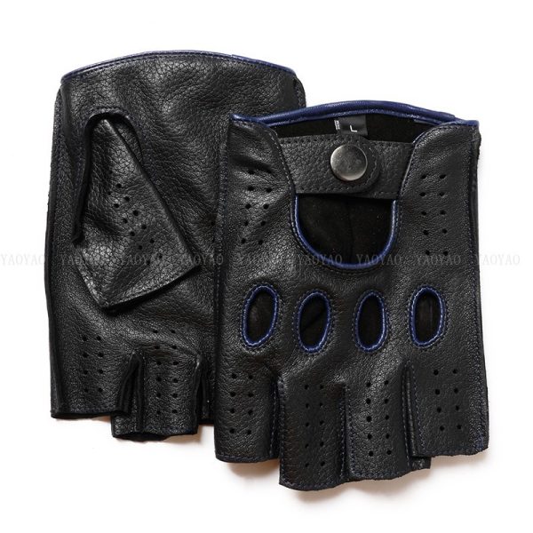 Riding Outdoor Leather Half Finger Sheepskin Gloves - Image 4