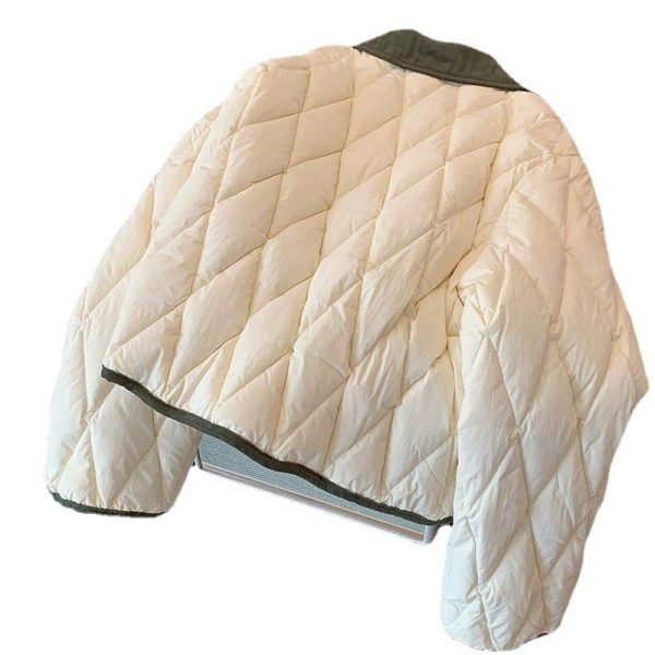 Classic Style Hit Color Diamond Lattice Lapel Cotton-padded Jacket - Image 4