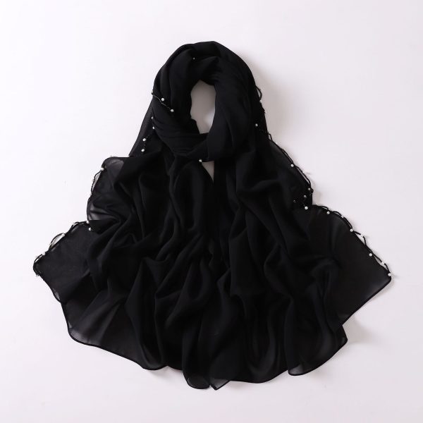 Pearl Chiffon Wavy Edge Beaded Scarf - Image 6