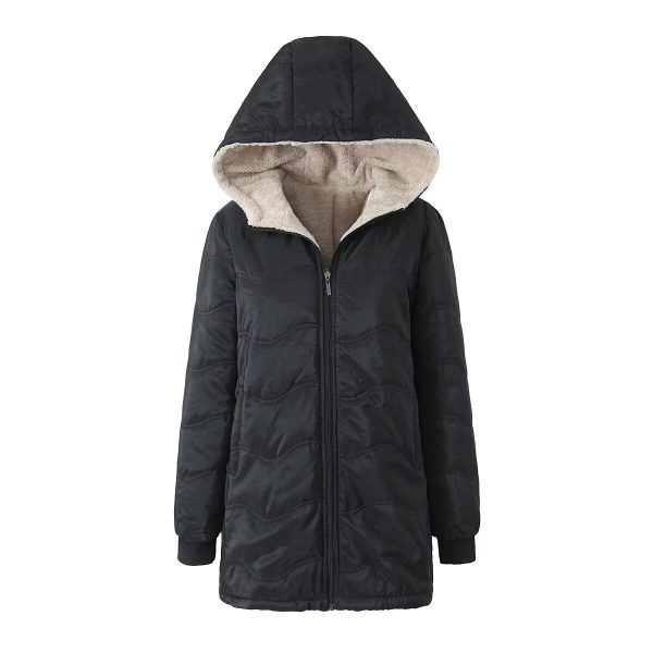 Geometric Wave Hooded Fleece-lined Warm-keeping Cotton Clothing - Image 3