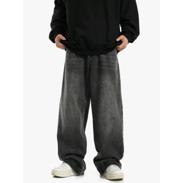 Vintage Smoky Gray Elastic Waist Jeans For Men And Women - Image 5