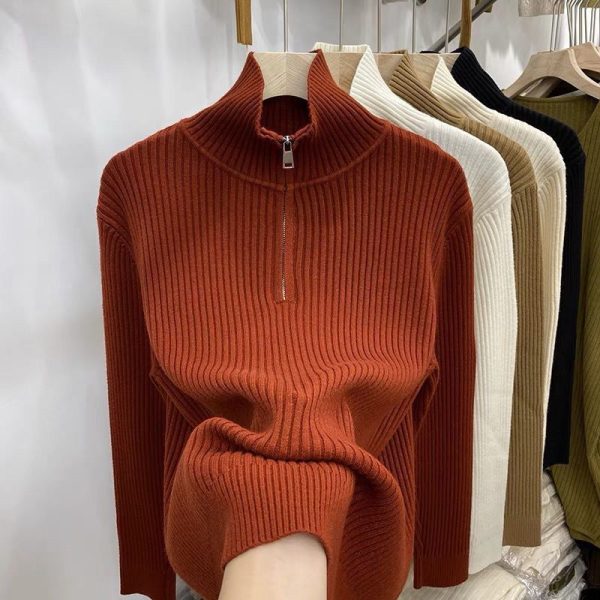 Women's Thick Loose Zip Turtleneck Sweater - Image 7