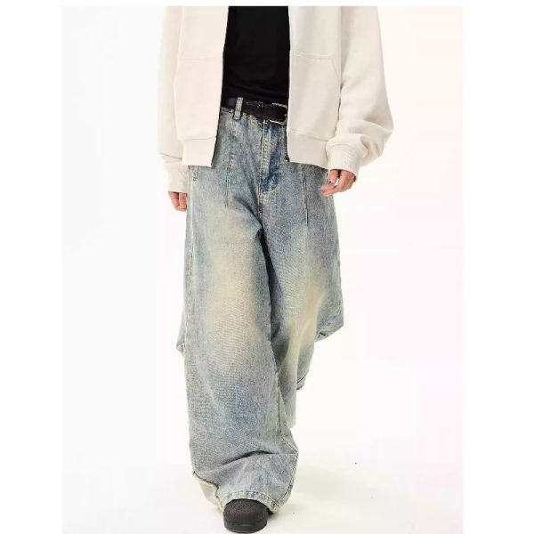 European And American Style Retro Washed Distressed Wide Leg Jeans - Image 5