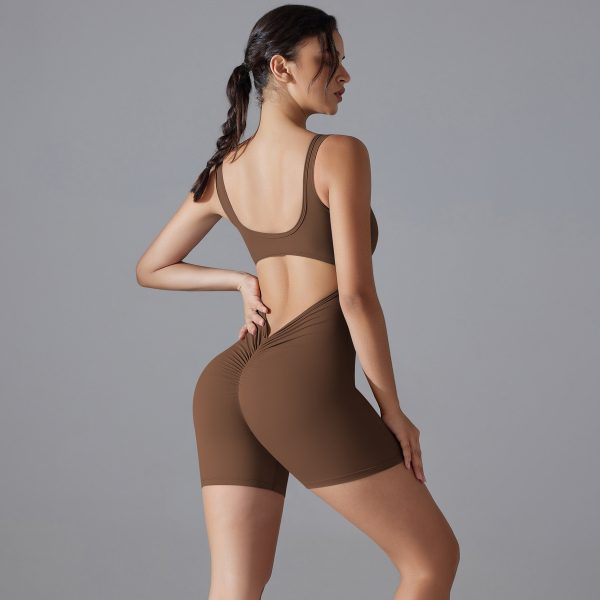 Peach Hip V Waist Tight Shorts Jumpsuit - Image 6