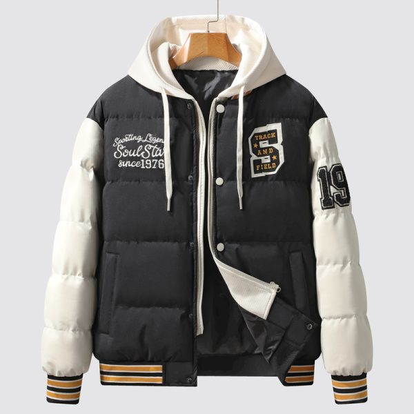 Men's Korean-style Slim-fit Green Hooded Thickened Thermal Coat