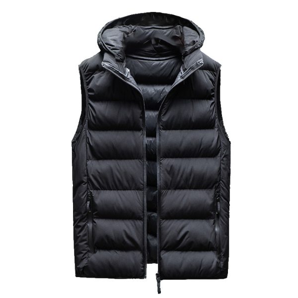 Men's Down Cotton Loose Waistcoat Hooded Stand Collar Short Vest - Image 5