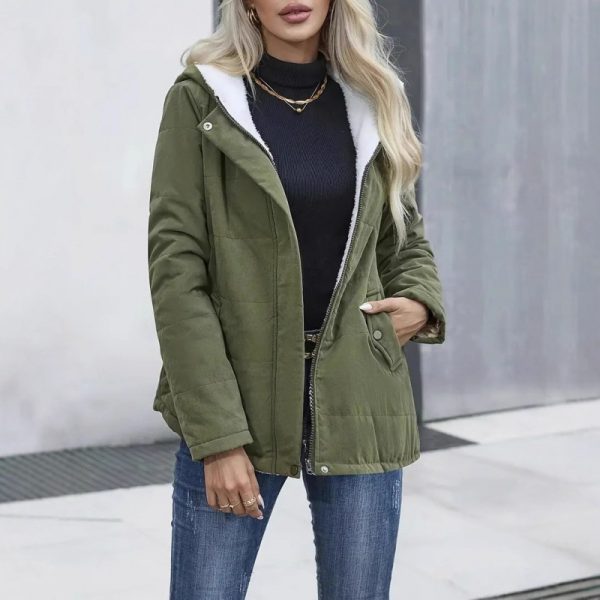 Fleece-lined Hooded Preppy Style Long Sleeve Cotton Coat - Image 2