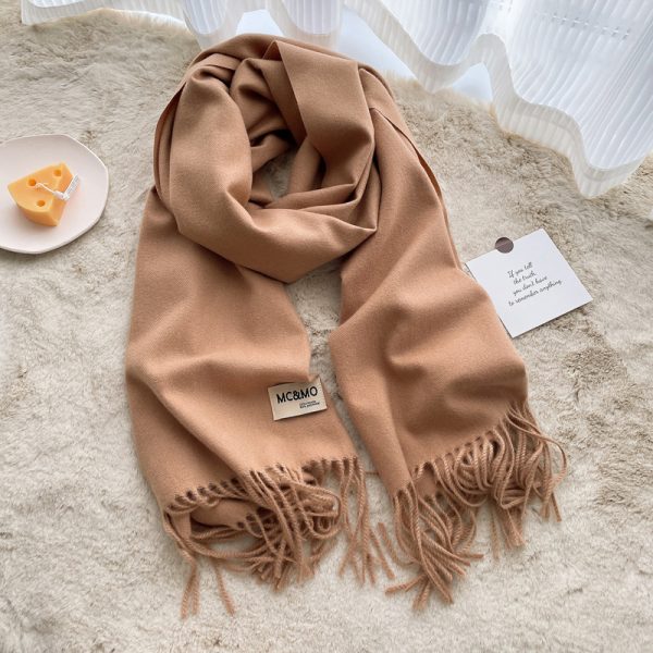 Cashmere Scarf Feel Solid Color Tassel Shawl Long Monochrome - Image 9