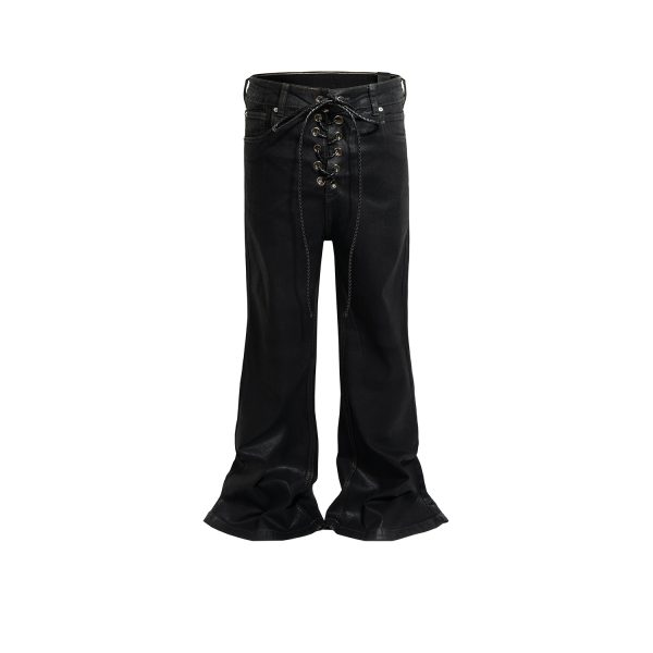 Men's And Women's Same Back Ribbon Drawstring Flared Jeans - Image 5