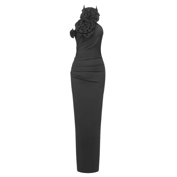 New Style White Ribbon Flower Halter Long High Sense Dress - Image 7