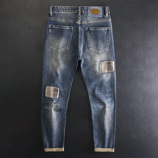 Retro Beggar Ripped Patch Jeans For Men - Image 2