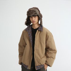 Plaid Reversible Cotton Coat Retro Casual Polo Collar Cotton-padded Jacket