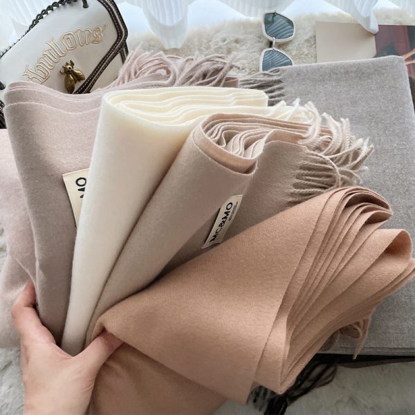 Cashmere Scarf Feel Solid Color Tassel Shawl Long Monochrome - Image 3