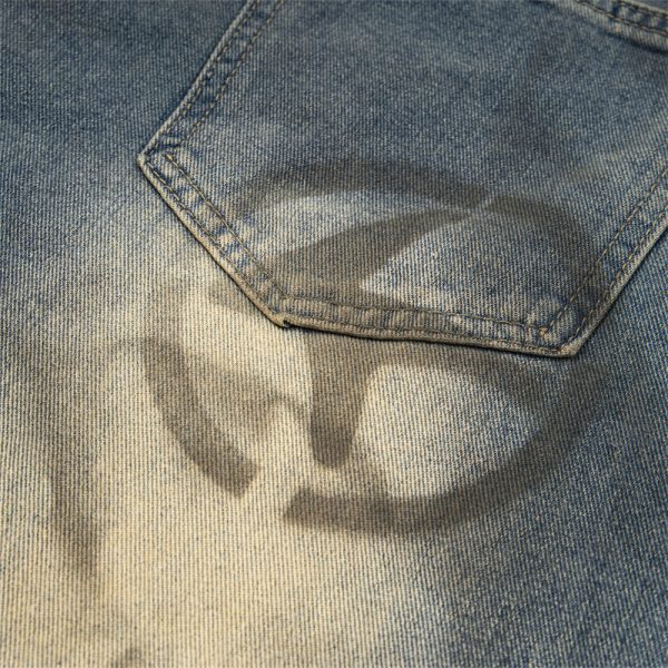 Wide Leg Straight Waste Soil Wind Contrast Color Inkjet Jeans Men - Image 3