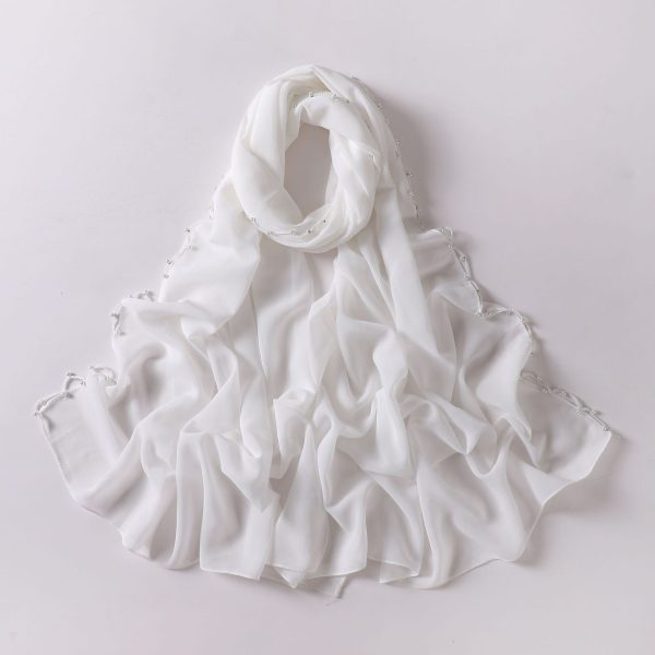 Pearl Chiffon Wavy Edge Beaded Scarf - Image 7