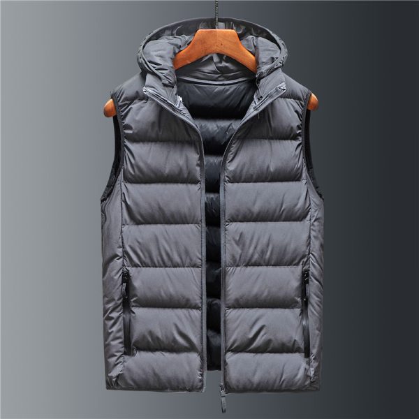 Men's Down Cotton Loose Waistcoat Hooded Stand Collar Short Vest - Image 8
