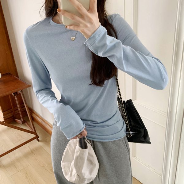 Pure Color All-matching Long Sleeve New Slim-fit Slimming Bottoming Shirt - Image 4