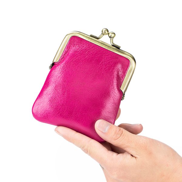 First Layer Oil Wax Cowhide Retro Compact Clip Coin Purse - Image 3