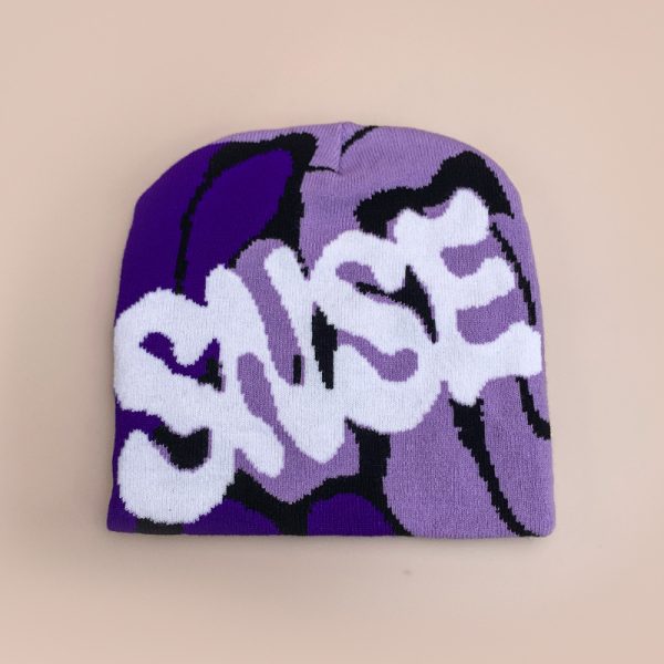 American Contrast Color Letter Jacquard Knitted Hat - Image 5