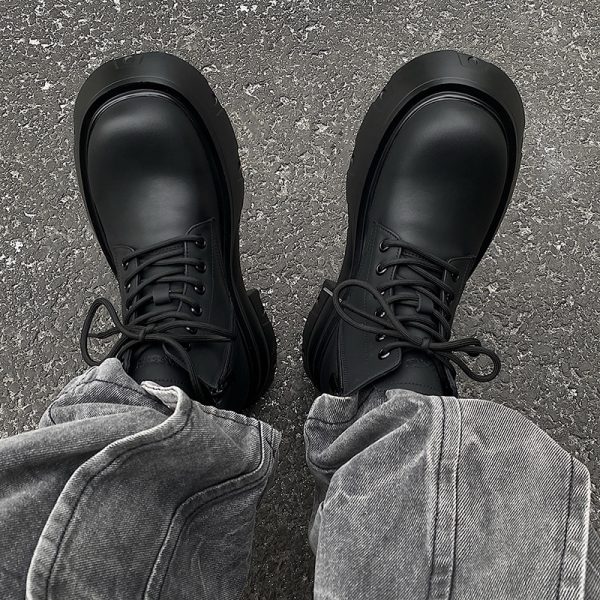 Black Platform Height Increased By 7cm Casual Martin Boots - Image 3