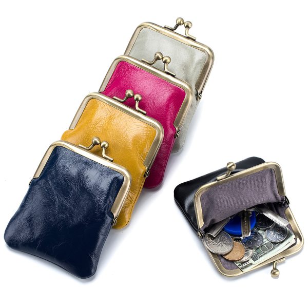First Layer Oil Wax Cowhide Retro Compact Clip Coin Purse - Image 2
