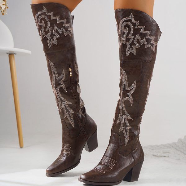 Women's Western Denim Over The Knee Boots Side Zipper Boots - Image 2