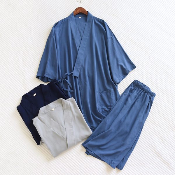 Men's Cotton Silk Summer Short Sleeve Shorts Homewear Suit - Image 4
