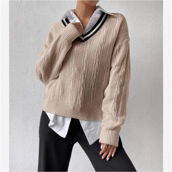 V-neck Pullover Knitted Sweater Fashion - Image 2