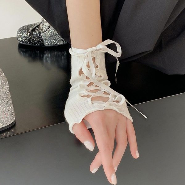 Lace-up Oversleeves Jk Girl Open Finger Cos Gloves - Image 3