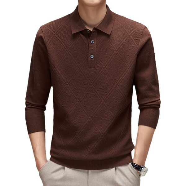 Knitwear Polo Collar Solid Color Long Sleeve Men's Sweater - Image 5
