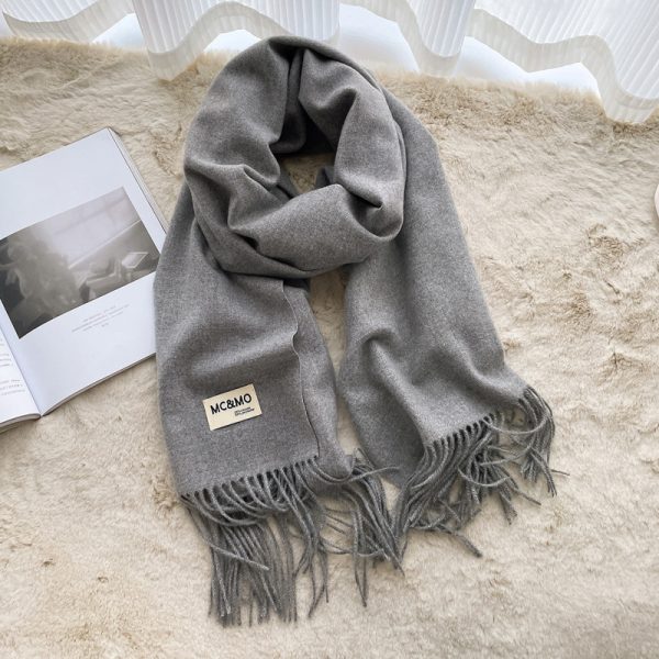 Cashmere Scarf Feel Solid Color Tassel Shawl Long Monochrome - Image 10