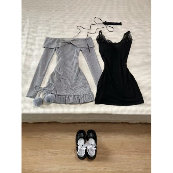 Pure Desire Style Strappy Bow Off-shoulder Dress - Image 8