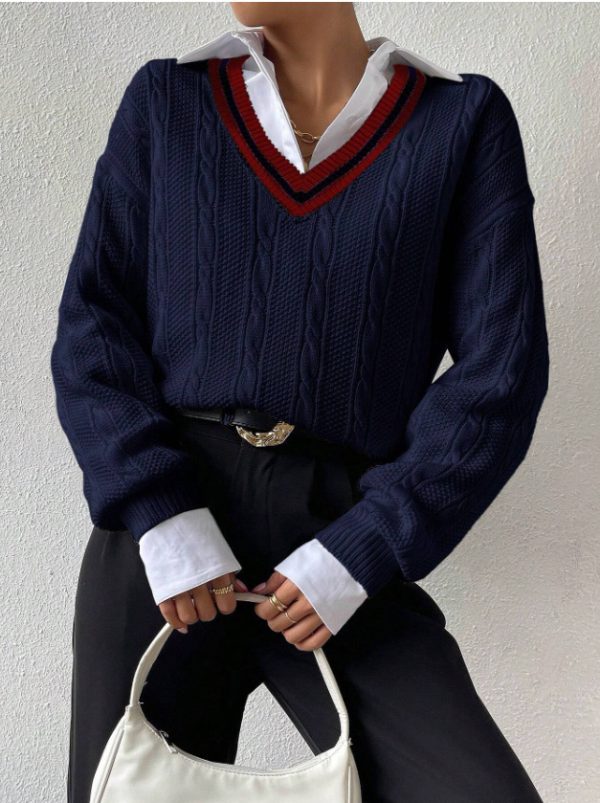 V-neck Pullover Knitted Sweater Fashion - Image 8