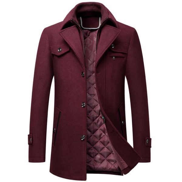 Men's Wool Woolen Thickened Overcoat Jacket - Image 4