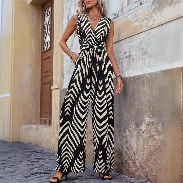 Fashionable High Waist Lace-up Wide Leg Jumpsuit For Women - Image 2