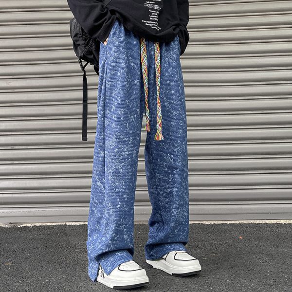 Retro Waffle Color Drawstring Straight-leg Pants - Image 4