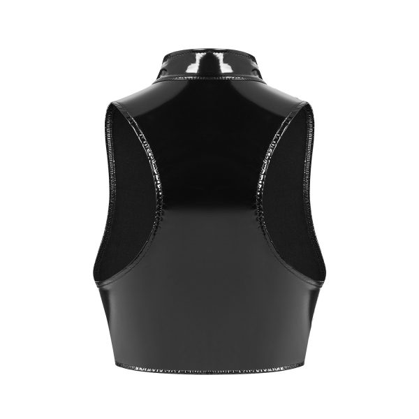 Sexy Women's Mirror Bright Leather Vest - Image 2