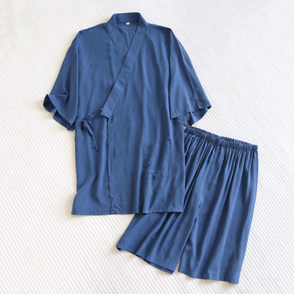 Men's Cotton Silk Summer Short Sleeve Shorts Homewear Suit - Image 6