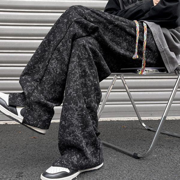Retro Waffle Color Drawstring Straight-leg Pants - Image 3