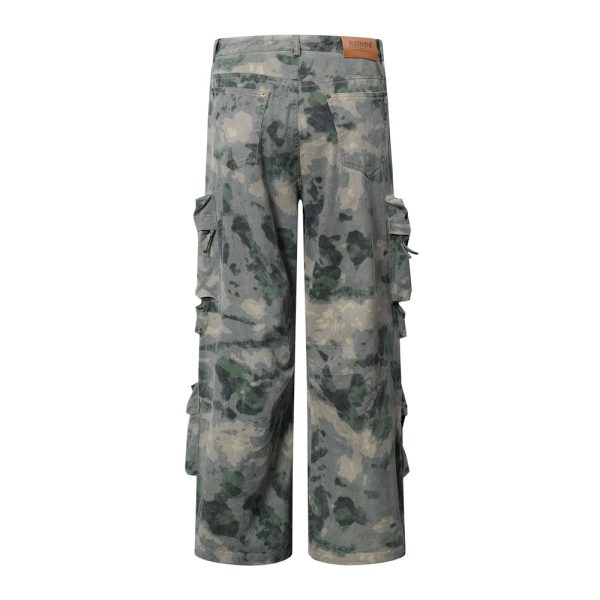 Dimensional Patch Pocket Wide Leg Tie-dye Camouflage Large Pocket Overalls Men - Image 2