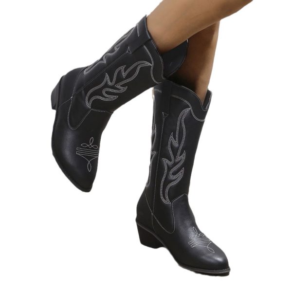 Plus Size Autumn New Mid-calf Riding Boots Embroidered Mid Heel Snow - Image 6