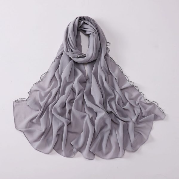 Pearl Chiffon Wavy Edge Beaded Scarf - Image 8