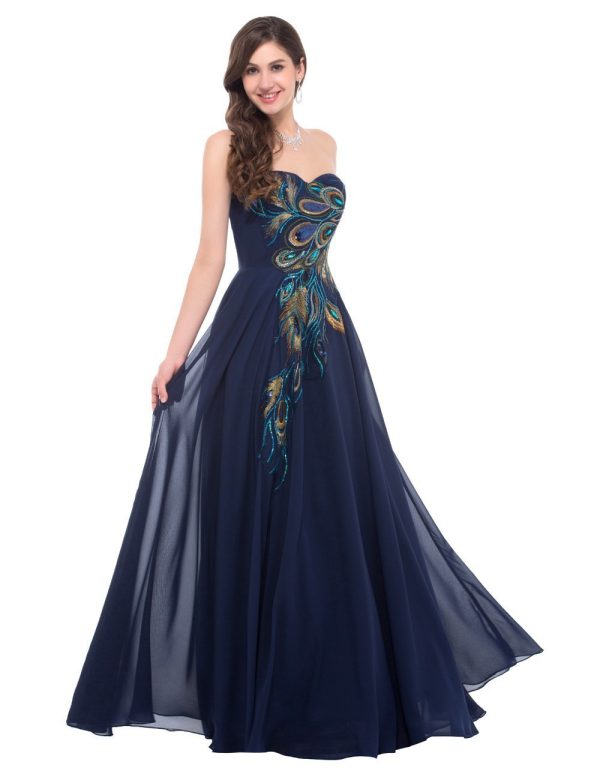 Embroidered Peacock Heart Collar Dress Chiffon - Image 5