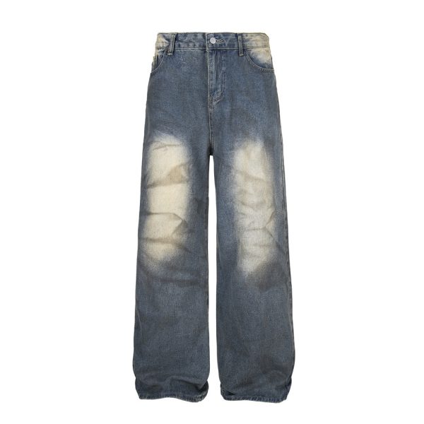 Wide Leg Straight Waste Soil Wind Contrast Color Inkjet Jeans Men - Image 5