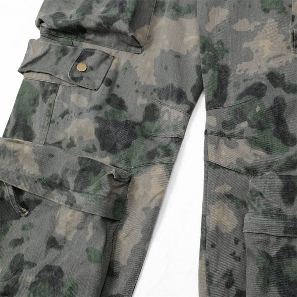 Dimensional Patch Pocket Wide Leg Tie-dye Camouflage Large Pocket Overalls Men - Image 3