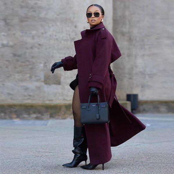 Women's Fashion Lace-up Woolen Trench Coat - Image 4