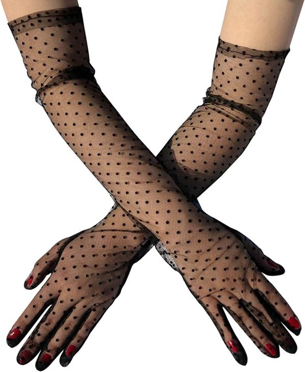 Ladies' Mesh Sleeve Cover Black Flying Polka Dot Tulle Gloves - Image 6