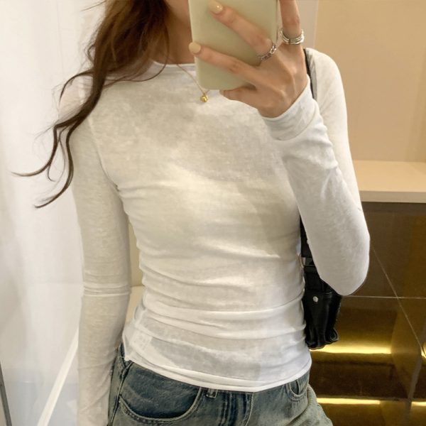 Pure Color All-matching Long Sleeve New Slim-fit Slimming Bottoming Shirt - Image 7